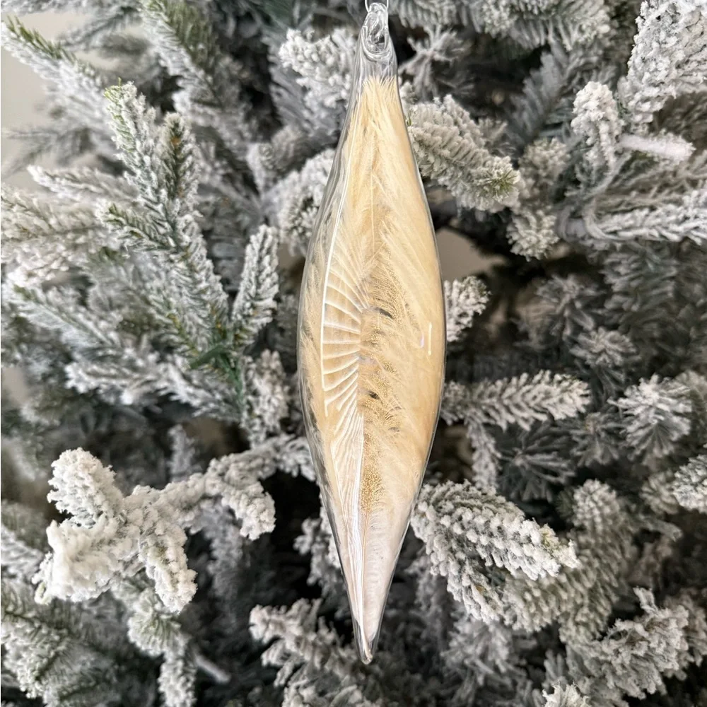 Glass Feather Holiday Ornament – White